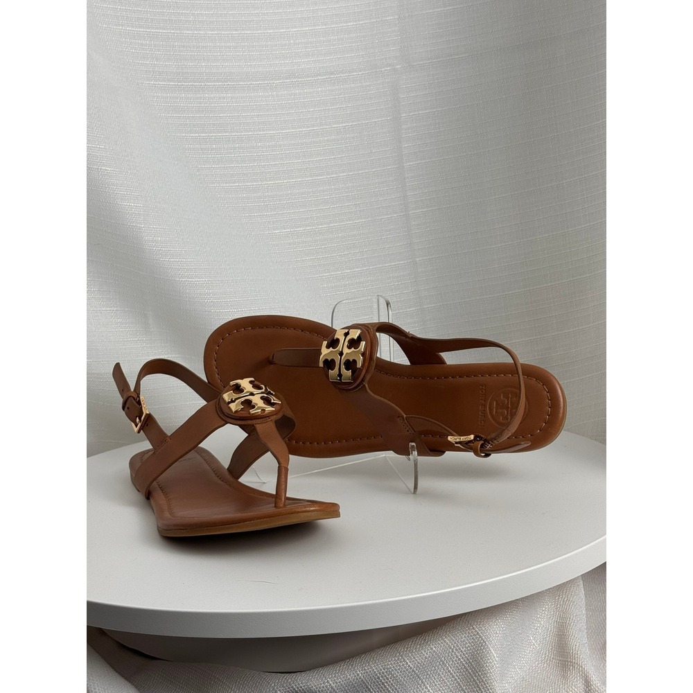 Tory Burch Chandler Royal Tan Gold Leather Gladiator Thong Sandals Womens 6.5